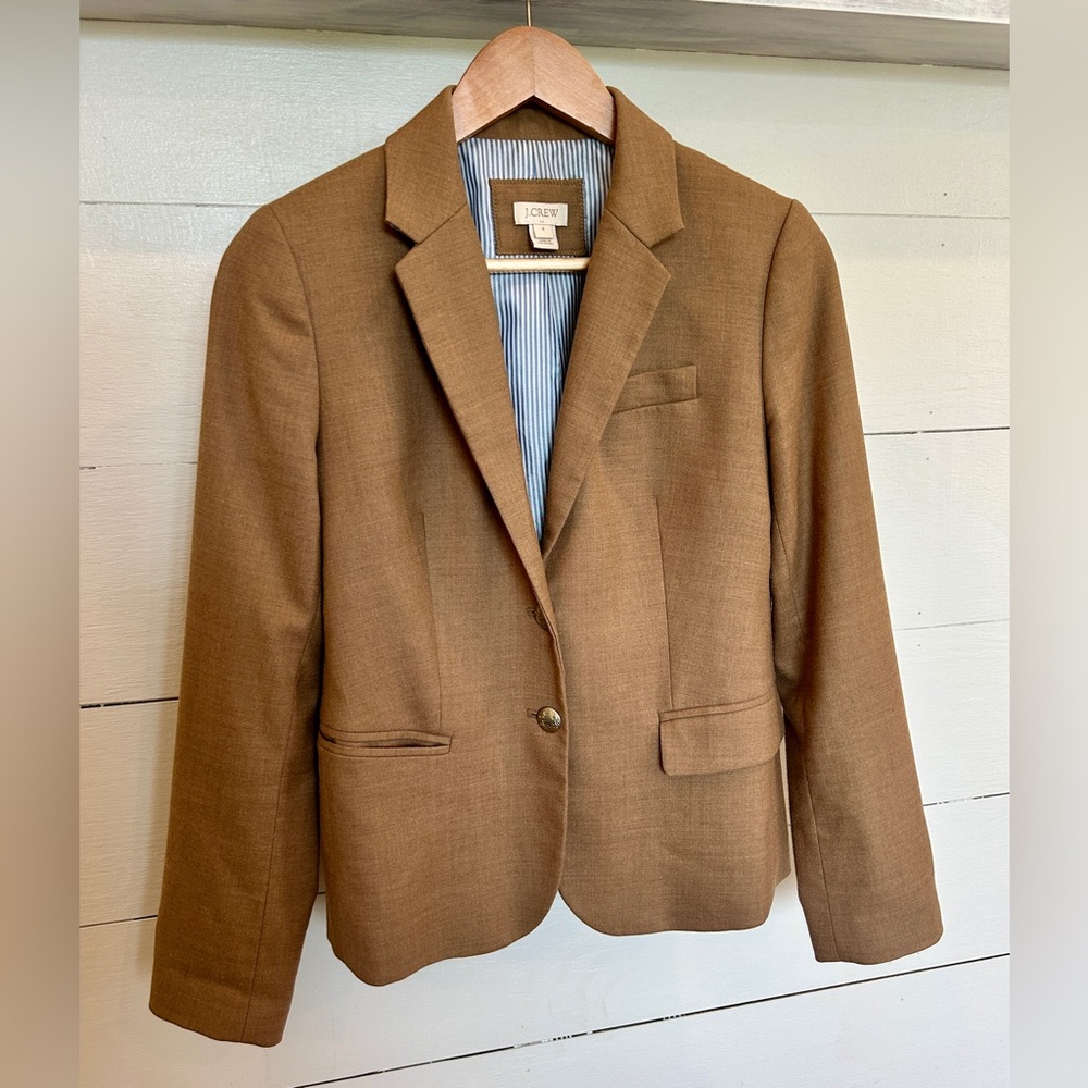 J. Crew Womens Sz 4 Schoolboy Blazer Brown Wool Gold Buttons Preppy Academia